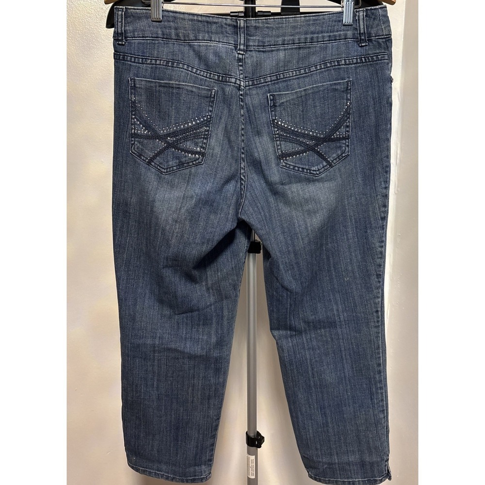 Chicos Platinum‎ Size 1 Capri Jeans Women's  Straight Slit Hem Blue